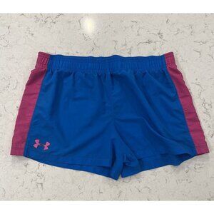 Under Armour UA Size Youth XL Blue Pink Shorts Mesh Sides Dance Cheer EUC